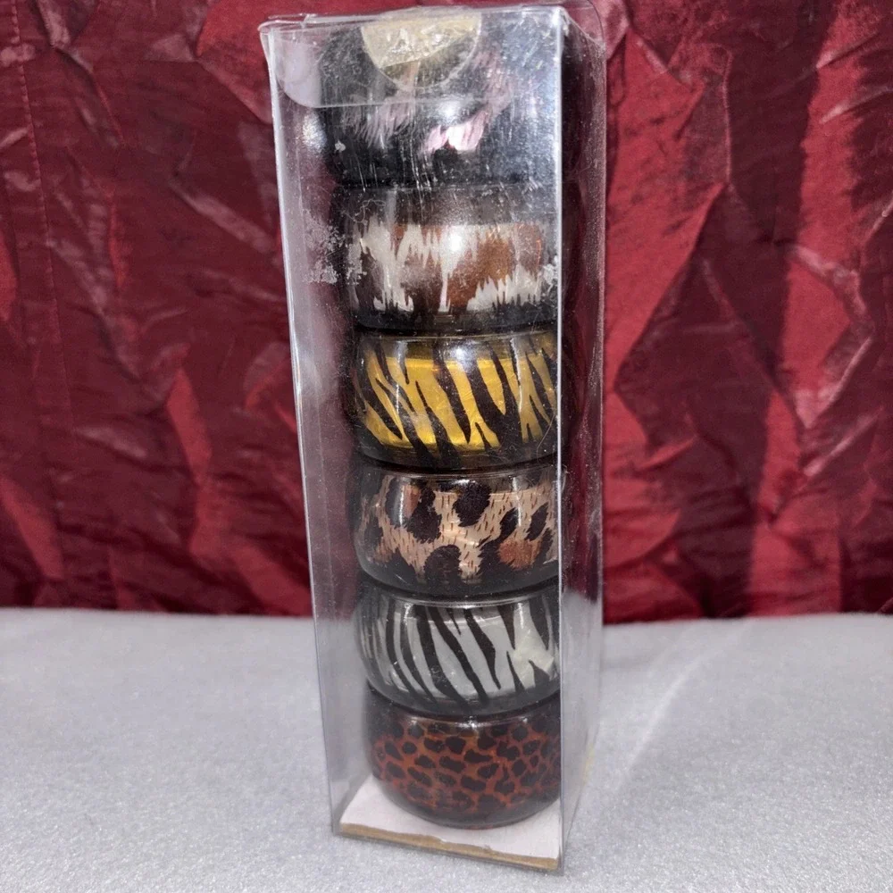 Berkeley Designs Glass Animal Print Tea Lite Candles Holders Set of 6 New In Box